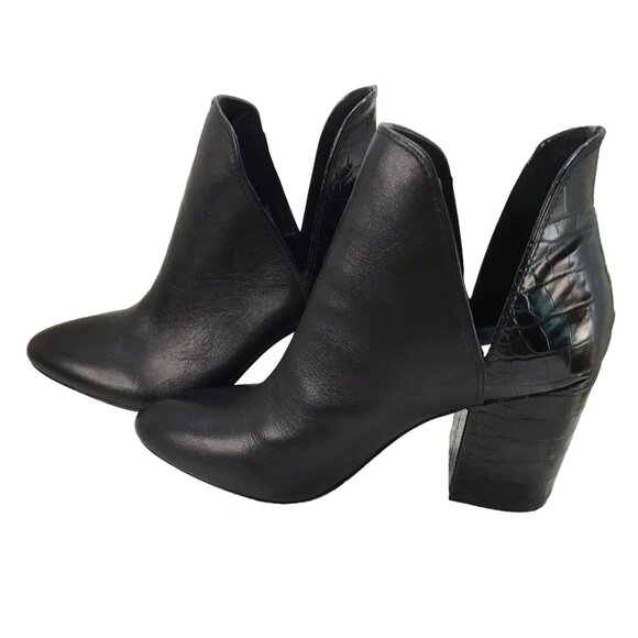 Steve Madden Rookie Crocodile Block Heel Black Leather Bootie Women's 9.5 - Picture 1 of 9